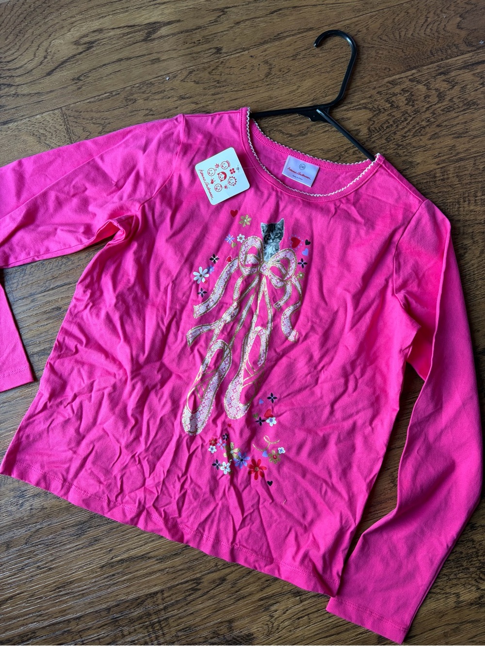 Hanna Andersson Hot Pink Long-Sleeve Tee with Ballet Slipper with Cat Graphic 12